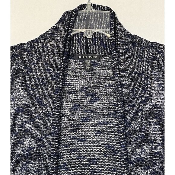 Eileen Fisher Navy Ivory Marled Linen blend Knit Open Duster Cardigan - Picture 8 of 9